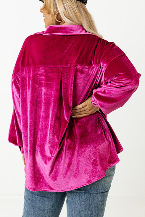 Plus Size Velvet Chest Pocket Drop Shoulder Shirt